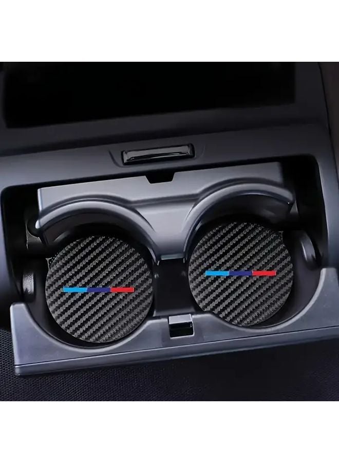 حامل أكواب BMW X M Series 2 قطعة مانع للانزلاق من ألياف الكربون بشريط أزرق وأحمر - Image 4
